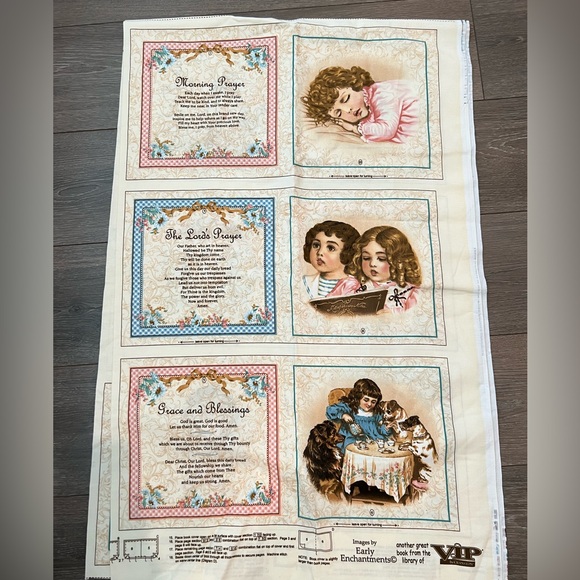 VTG Fabric Learning To Pray Victorian Children Cheat Quilt Squares 68”x44” - Picture 1 of 14